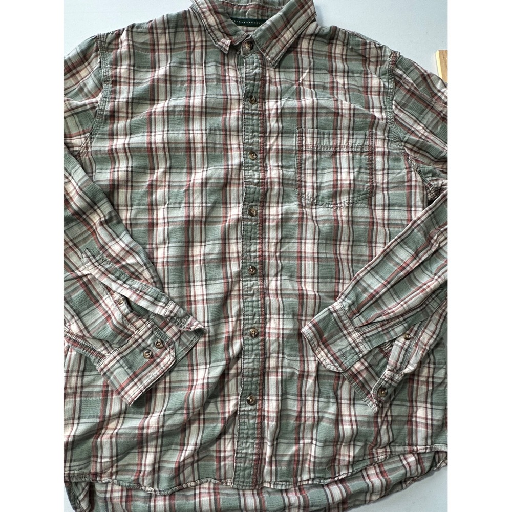 GH Bass & Co Mens Large Plaid Button Down Shirt Green Long Sleeve Cotton L